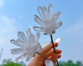 Natural Clear Quartz Cluster Rose Flower,Crystal Flowers,Hand Carved,Reiki Healing,Home Decoration,Crystal Gifts,Valentines Gift