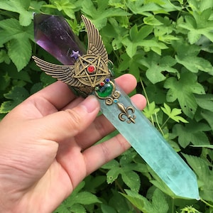 1PC Natural Green fluorite+ Amethyst Sceptre,Quartz Crystal,Crystal Sceptre,Crystal Healing,Crystal Wand，Energy Column,Crystal gift