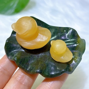 Natural Yellow Calcite Duck On Lily Pad,Quartz Crystal Duck,Home Decor,Energy Crystal Gift,Reiki Healing,Crystal Animal,Crystal Sculpture