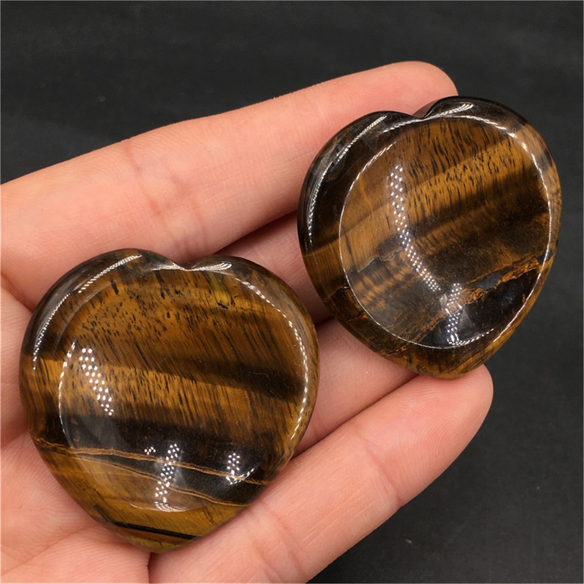 2pc Hand Carved Natural Tiger eye jasper Quartz Mini Heart Etsy