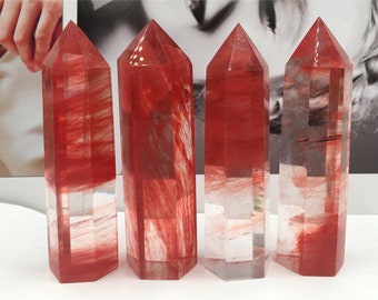 2pc Red Melting Stone Quartz Crystal Obelisk,Home Decor,Reiki  Healing,Crystal Collectible,Crystal Wand,Crystal Heal,Energy Tower