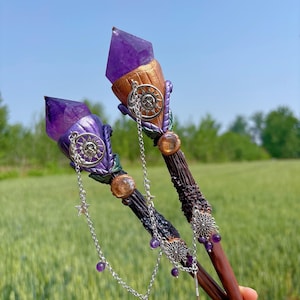 15.3" Natural Amethyst Magic Scepter,Crystal Magic Wand Point,Quartz Crystal Scepter,Reiki Healing,Crystal Energy,Home Decor,Crystal Gift