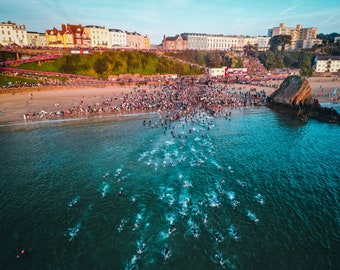 And they’re off!! Ironman Wales start 2023, Tenby, Pembrokeshire, Wales.