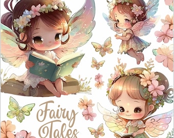 Fairy Clipart, Fairy Graphics, Watercolor, Reading, Book Lover, Spring Clipart, Spring Graphic, Clipart, Watercolor Clipart, Fairytale