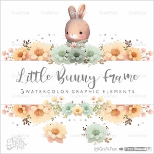 Hasenrahmen, Floraler Rahmen, Greenery Rahmen, Einladungskarte, Digitale Hase Clipart, digitale Dekoration, druckbar, Kinderrahmen, Baby Junge