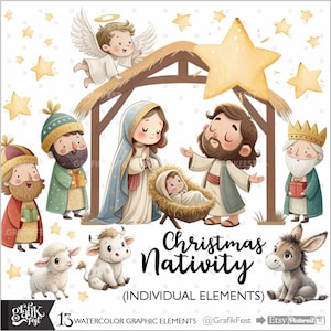Clipart Nativité, Graphiques de la Nativité, Noël, Clipart hiver, Graphique de Noël, Clipart, Nativité, Vierge Marie, Jésus, Crèche de Noël