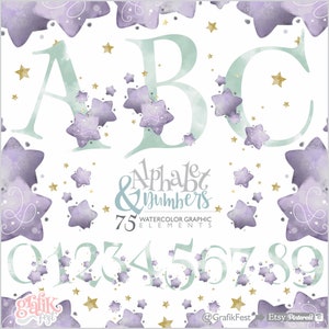 Alphabet Clipart, Alphabet Watercolor, Alphabet Graphics, Monogram Clipart, Letter Clipart, Monogram Watercolor, Letter Watercolor, Stars