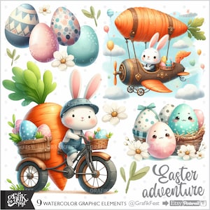 Bunny Clipart, Easter Clipart, Adventure Clipart, Rabbit Clipart, Spring Images, Spring Clipart, Watercolor, Bike Clipart, Ride Clipart, Png