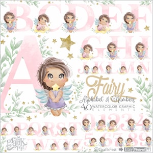 Fairy Alfabet, Aquarel, Alfabet Clipart, Nummer Aquarel, Alfabet Aquarel, Sprookje Alfabet, Fairy Graphics, Monogram Clipart