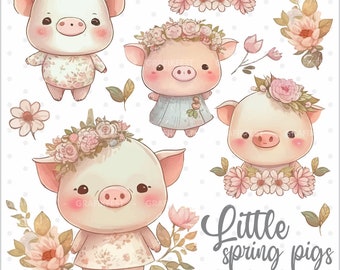 Pig Clipart, Little Pig, Farm Clipart, Farm Graphics, Spring Clipart, Animal Clipart, Watercolor, Png, Happy Pig, Png, Little Animal, Pig