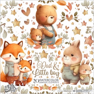 Clipart padre, Grafica padre, Clipart papà, Papà e bambino, Clipart bosco, Clipart festa del papà, Clipart famiglia, Baby Animals, Nursery