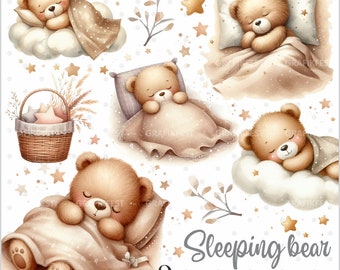 Sleeping Bears, Clipart, Bear Clipart, Baby Clipart, Teddy Bear, Baby Bear, Welcome Baby, Baby Shower, Animal Clipart, New Born, Sleeping