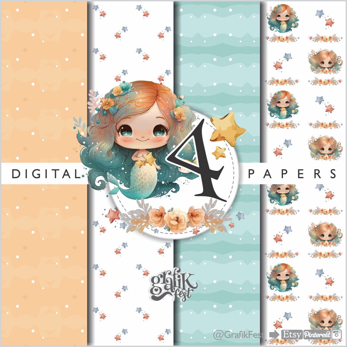 Mermaid Clipart Mermaid Graphics Ocean Clipart Mermaid - Etsy