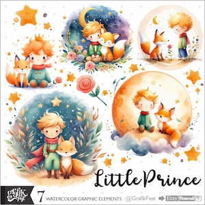 Kleiner Prinz, Cliparts, Kleiner Pilot, Aquarell, Illustrationen, El principito, Prinz Thema, Märchen, Junge Clipart, Aquarell Junge, Niedlich