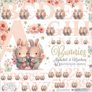 Rosa Alphabet, Alphabet Clipart, Hase-Alphabet, Kaninchen-Alphabet, Aquarell, Zahl Aquarell, Alphabet Aquarell, Zahl Clipart, niedlich