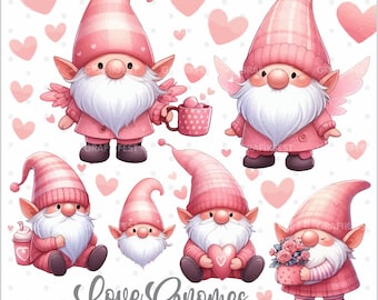 Gnome Clipart, Valentine Gnomes, Love Clipart, Valentines Clipart, Scandinavian Gnome, Love Graphics, Valentines Day, Printable Gnome, Cute