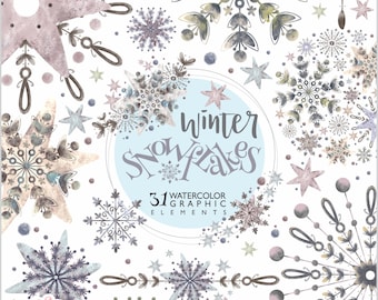 Watercolor Snow Flake Clipart, Winter Clipart, COMMERCIAL USE, Watercolor Clipart, Snow Flakes, Holiday Snowflakes, Christmas Cards, Cute