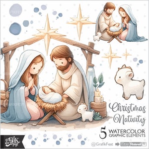 Clipart di natività, Grafica di natività, Natale, Clipart invernale, Grafica di Natale, Clipart, Natività, Vergine Maria, Gesù, Presepe di Natale