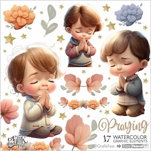 Biddende clipart, biddende jongen, gebed clipart, aquarel, geloof clipart, devotionele, dankbaarheid clipart, liefde clipart, biddende handen, jongens
