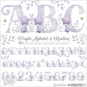 Alphabet Clipart, Alphabet Aquarell, Alphabet Grafik, Monogramm Clipart, Buchstabe Clipart, Monogramm Aquarell, Buchstabe, lila, Flieder, Niedlich