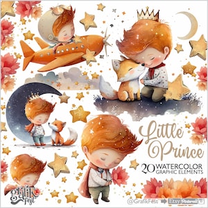 Il piccolo principe, clipart, piccolo pilota, acquerello, illustrazioni, El principito, tema principe, favola, clipart ragazzo, acquerello ragazzo, carino