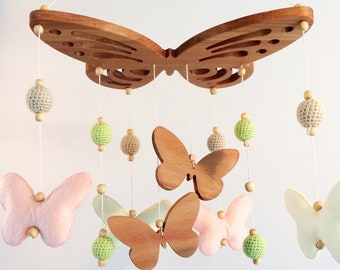 Butterflies baby mobile, crib mobile girl, floral baby mobile, hanging mobile, wooden crib mobile, baby shower gift.