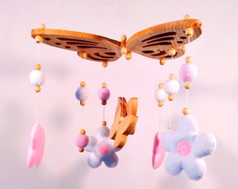 Baby Mobile Butterfly, Butterfly Mobile for Nursery, Flower Mobile, Baby Gigl Mobile, Floral Mobile, Butterfly Crib Mobile, Flower Nusery.