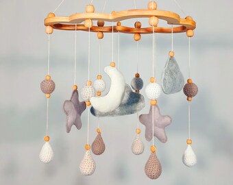 Cloud Baby Mobile, Baby Mobile Star, Baby Mobile Neutral, Cloud Nursery Mobile, Cloud Crib Mobile, Baby Crib Mobile, Baby Shower Gift.