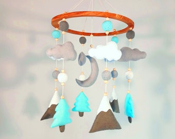 Woodland Mountains Baby Mobile, Baby Boy Nursery, Mountain Mobile, Felt Baby Mobile, Woodland Mobile, Cloud Mobile, Nursery Mobile.