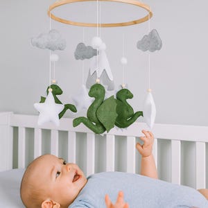 Felt Dragon Baby Mobile: Emerald Green Nursery Decor