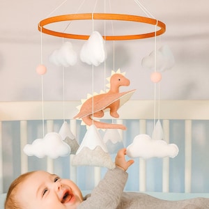 Dragon Baby Mobile, Baby Mobile Girl, Cloud Crib Mobile, Dragon Nursery, Felt Dragon, Dragon Baby Mobile, Dragon Nursery Mobile, Baby Gift.