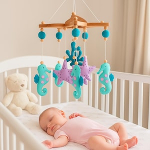 Felt Sea Horse Baby Mobile: Ocean Nursery Decor