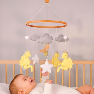 Felt Dragon Baby Mobile: Neutral Nursery Crib Decor