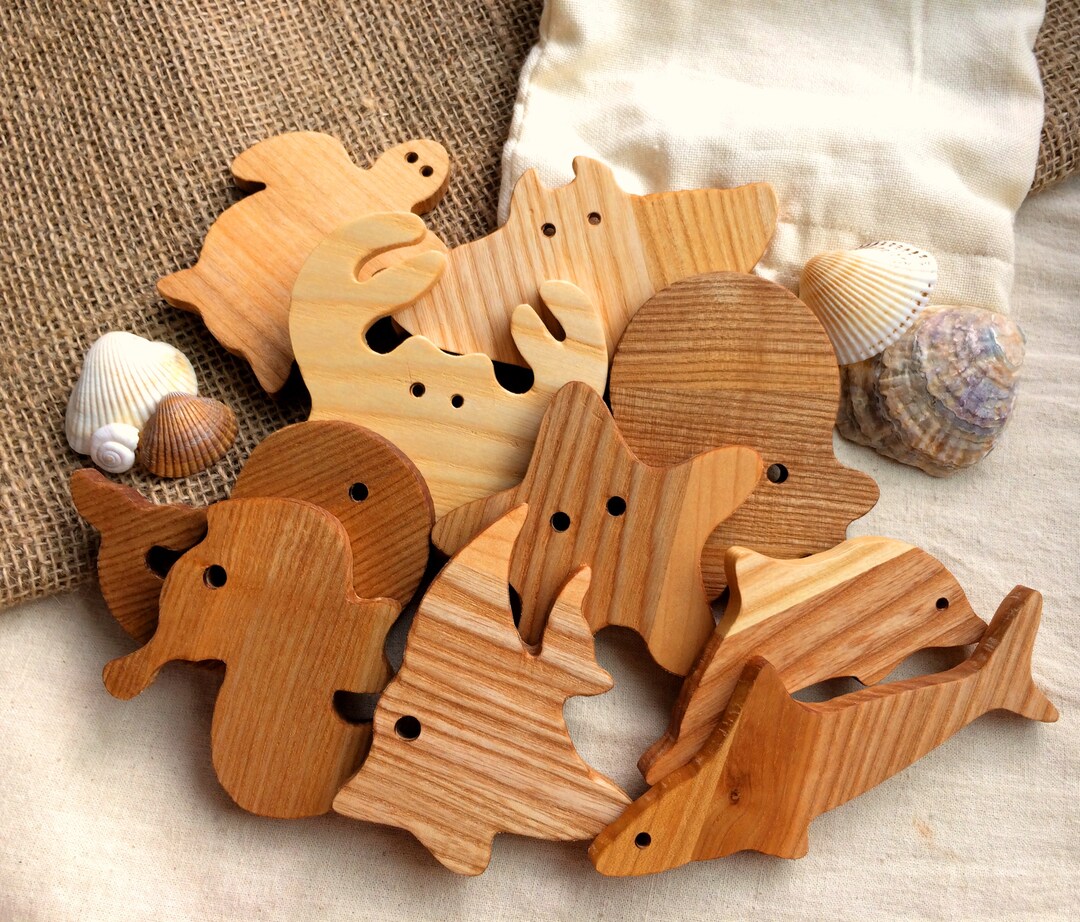 Wooden Toys Animals, Ocean Animals Set of 10 Pcs, Wooden Baby Toys