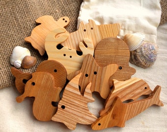 Wooden Toys Animals,  Ocean Animals Set of 10 pcs, Wooden Baby Toys, Wooden Toys Toddlers, Wooden Animals, Baby Toys Kit, Baby Ocean Animal