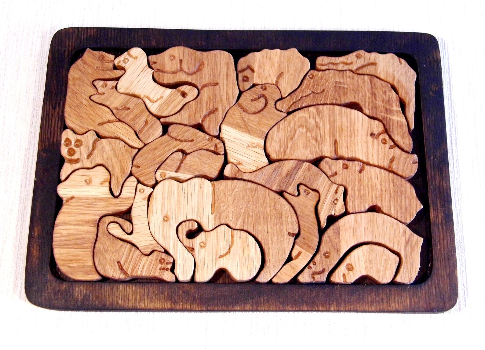Natural oak wood animal puzzle with stand / 3D wood puzzles / Etsy