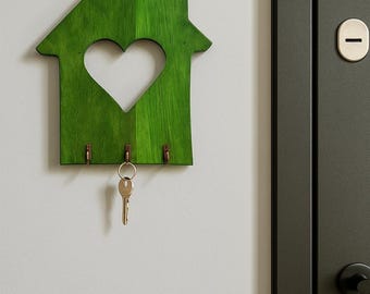 Handgefertigt Grün Holz Schlüsselhalter: Housewarming Geschenk
