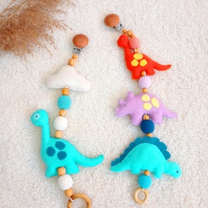 Dinosaur Stroller Mobile: Crochet & Felt Baby Pram Toy