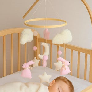 Rabbit Mobile, Bunny Mobile, Bunny Mobile for Girl, Bunny Mobile Nursery, Baby Mobile Bunny, Pink Baby Mobile, Baby Girl Gift, Baby Mobile.