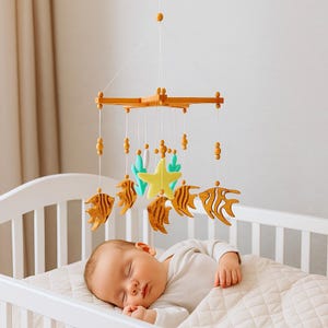 Ocean Baby Mobile: Wood Fish & Felt Seaweed Nursery Decor