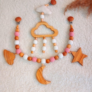 Crochet Stroller Garland Set: Wooden & Felt Baby Pram Toys