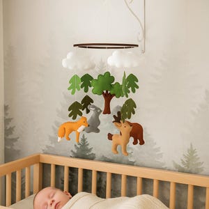 Woodland Animal Baby Mobile: Handmade Felt Forest Nursery Decor