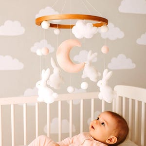 Rabbit Mobile, Bunny Baby Mobile, Rabbit Felt Mobile, Bunny Crib Mobile,  Bunny  Mobile, Rabbit Nursery Mobile, Felt Hainging Mobile.