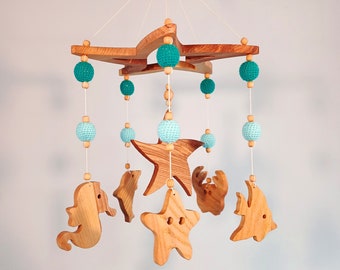 Ocean Mobile for Nursery, Sea Baby Mobile, Ocean rib Mobile, Sea Animals Mobile, Ocean Nursery Mobile, Wooden Baby Mobile, Baby Shower Gift.