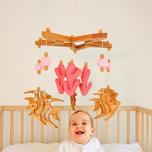 Ocean Nursery Mobile: Wood Fish & Felt Seaweed Crib Decor