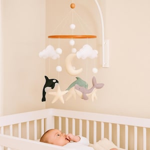 Whale baby mobile, Ocean baby mobile, Neutral baby mobile, Nautical mobile, Whale mobile, Felt baby mobile, Nursery mobile, Baby crib mobile
