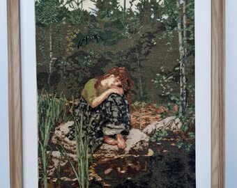 Girl, Forest, Lake, Handmade, Rękodzieło,Cross Stitch Girl, Needlepoint,Needlework, Embroidery, Embroider Cross Painting, Prezent Handemade.