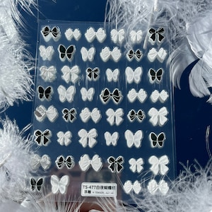 Bow Nail Stickers, Bow Nail Decals, Girly Nail Stickers, Bow Nail Art, 3D Nail Stickers, Self Adhesive Nail Stickers, White Bow Stickers