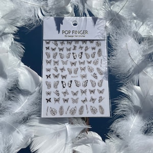 Bronze Butterfly Nail Stickers, Rose Gold Butterfly Nail Stickers, Feather Nail Decals, Self Adhesive Nail Decals, Summer Nail Stickers