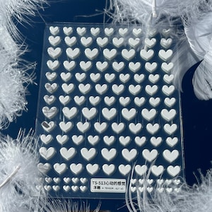 Heart Nail Stickers, White Heart Nail Decals, Valentines Day Nail Stickers, Love Nail Stickers, 3D Nail Stickers